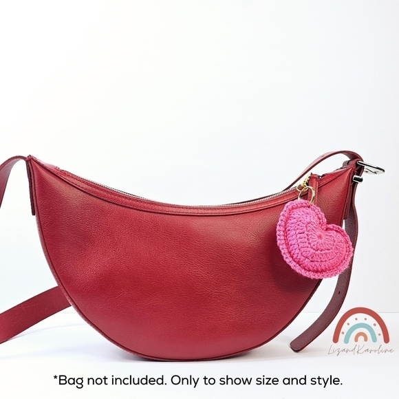 New! Handmade Crochet Barbie Bright Pink Heart Keychain Bag Charm - Picture 8 of 9